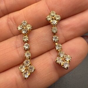 Elegant Gold Tone and Rhinestone Dangle Earrings Party Formal Sparkle